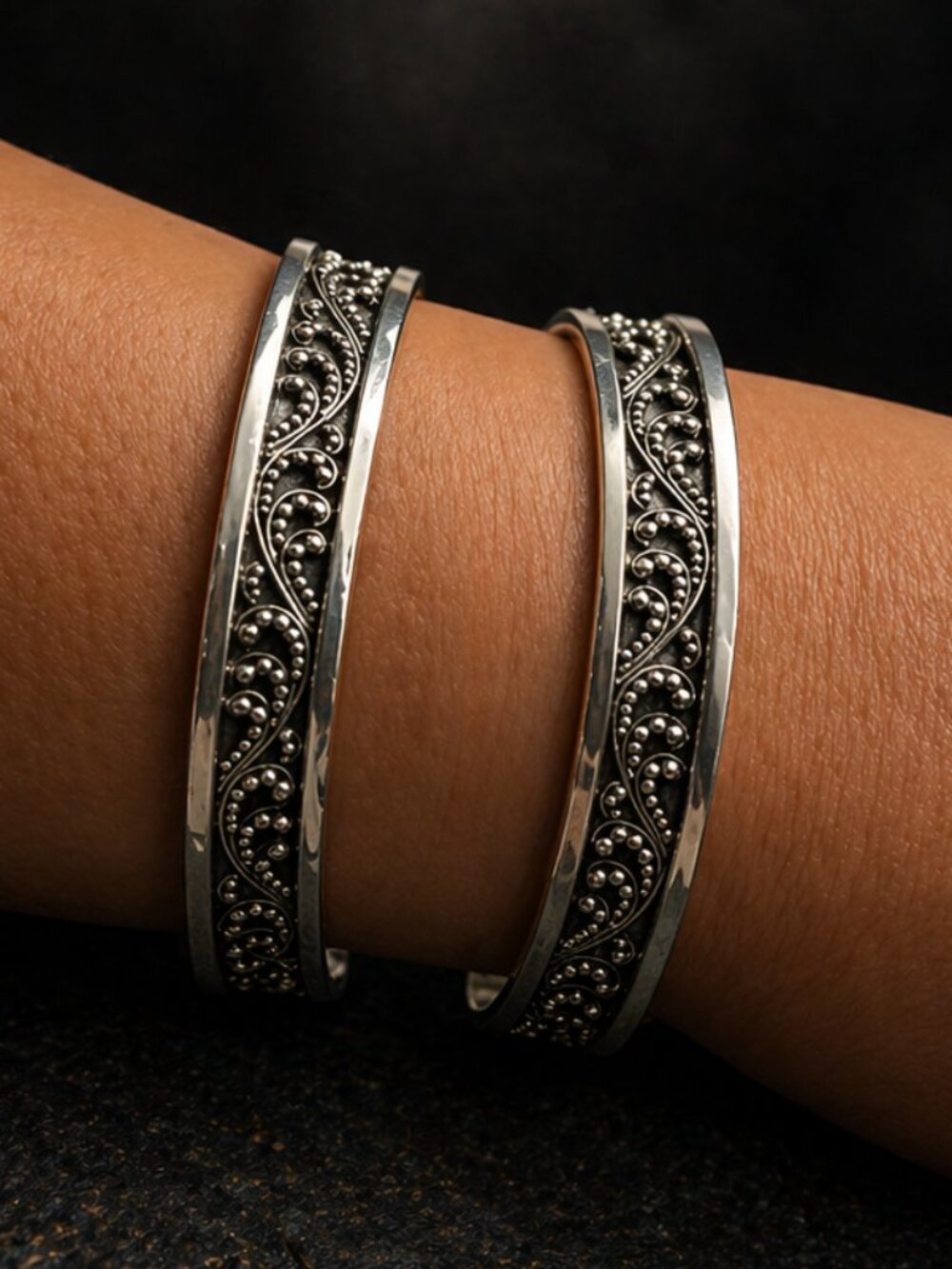 Lois Hill Sterling Silver Wide Cuff 1.5” Scroll Filigree Bracelet - Like New - Picture 3 of 4